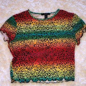 Forever21 Rainbow Cheetah Crop Tee